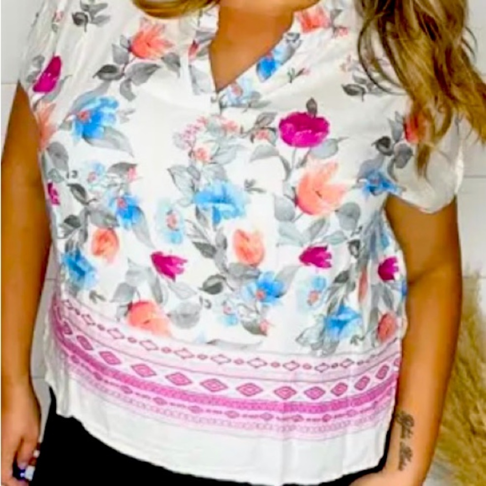 New White Birch Dani Boxy Short Sleeve Blouse Lizzy XL Plus size